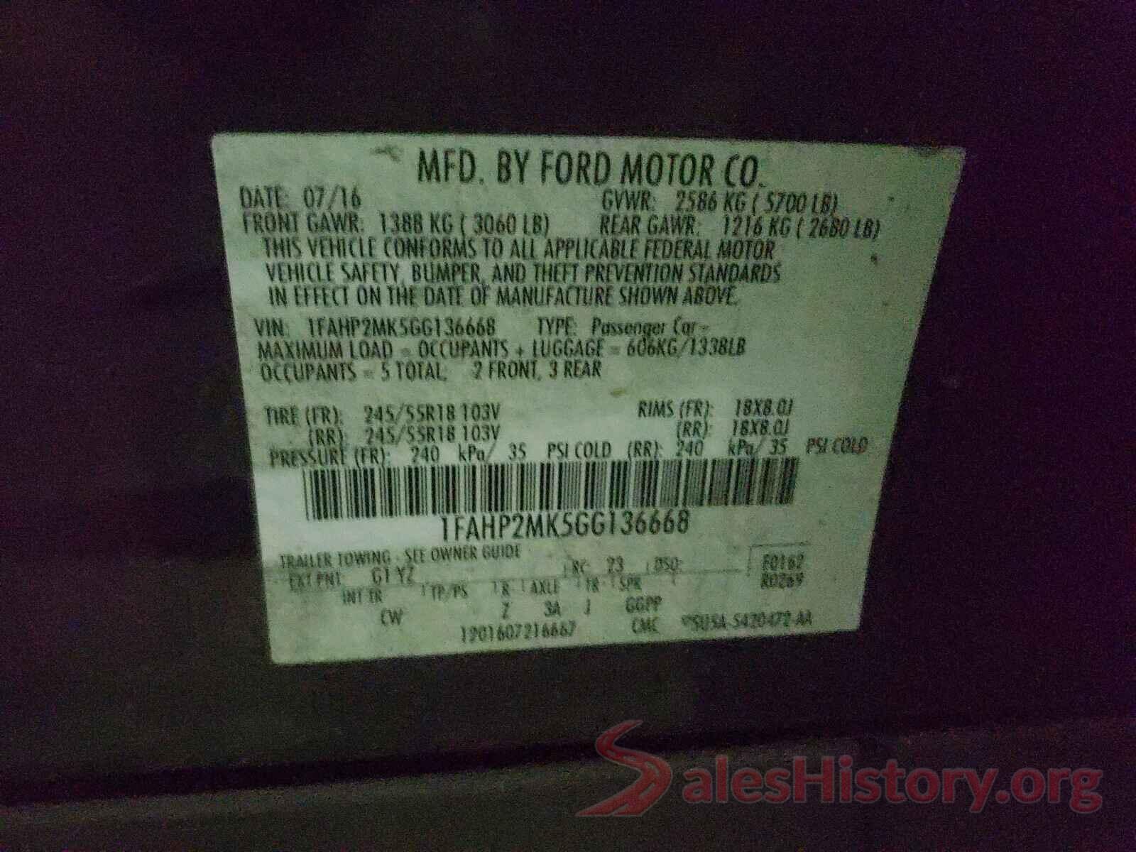 1FAHP2MK5GG136668 2016 FORD TAURUS