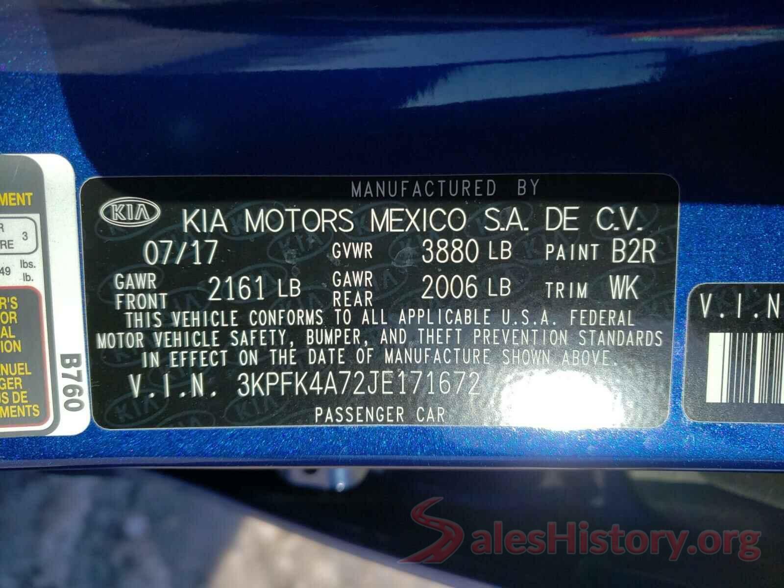 3KPFK4A72JE171672 2018 KIA FORTE