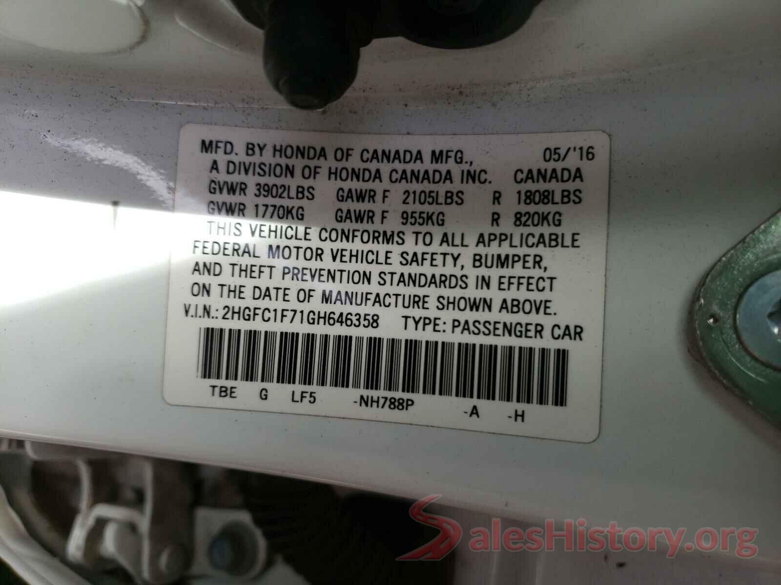 2HGFC1F71GH646358 2016 HONDA CIVIC