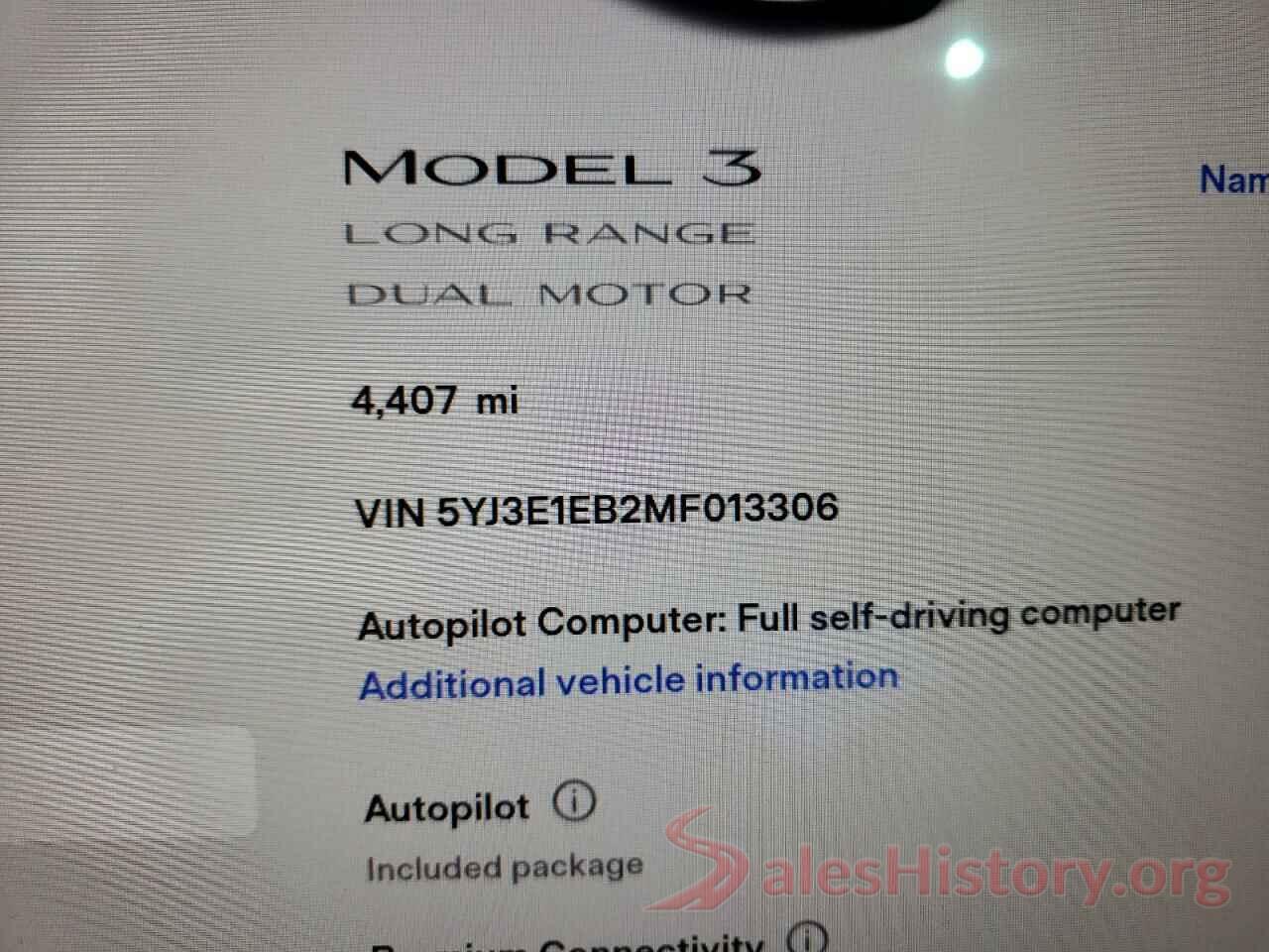 5YJ3E1EB2MF013306 2021 TESLA MODEL 3