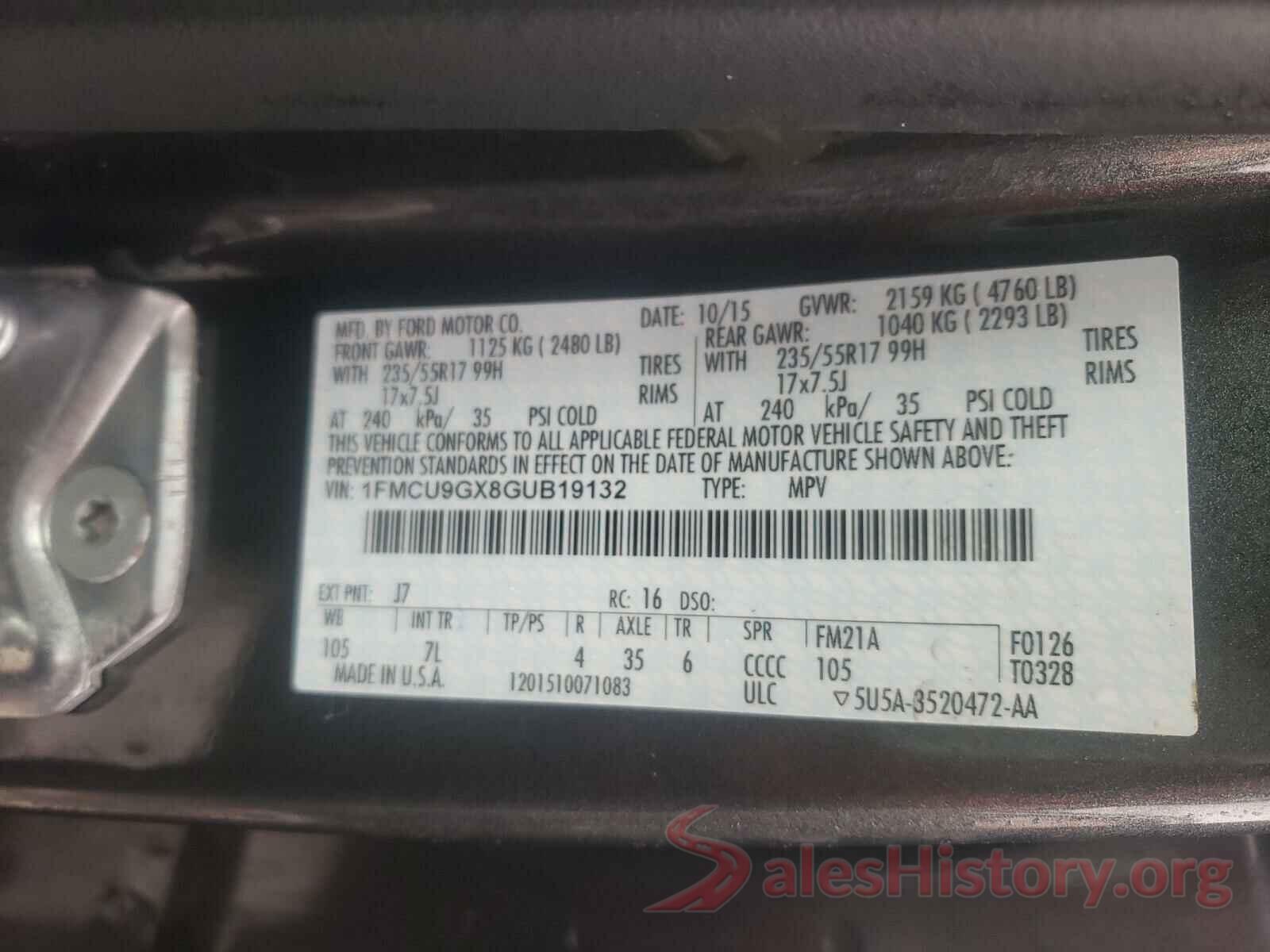 1FMCU9GX8GUB19132 2016 FORD ESCAPE