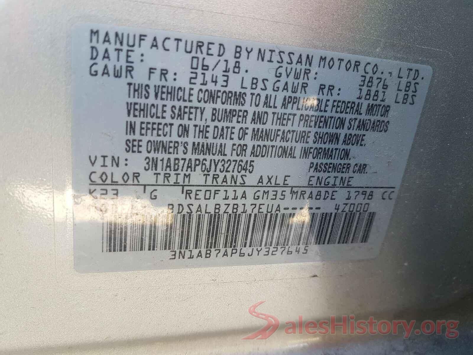 3N1AB7AP6JY327645 2018 NISSAN SENTRA