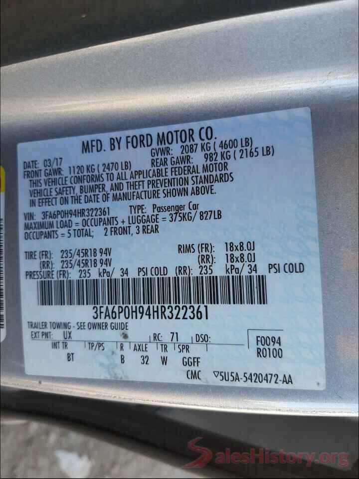 3FA6P0H94HR322361 2017 FORD FUSION