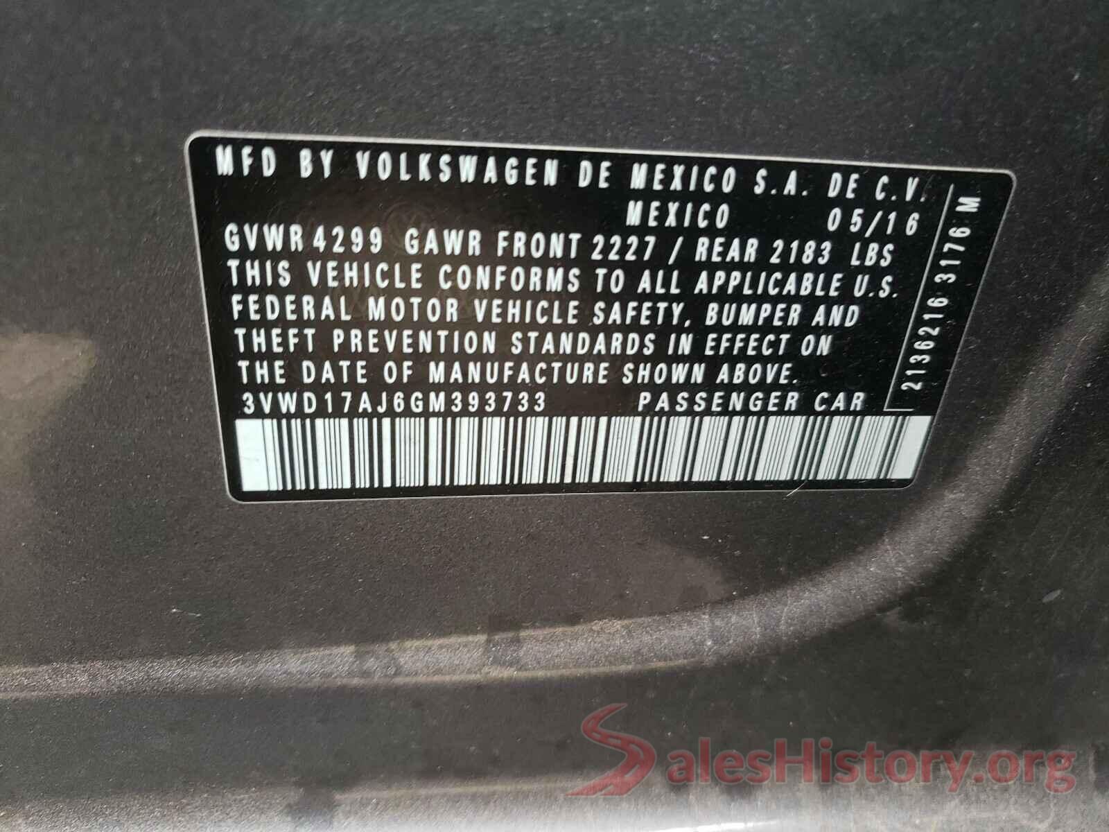 3VWD17AJ6GM393733 2016 VOLKSWAGEN JETTA