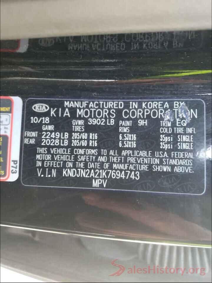 KNDJN2A21K7694743 2019 KIA SOUL