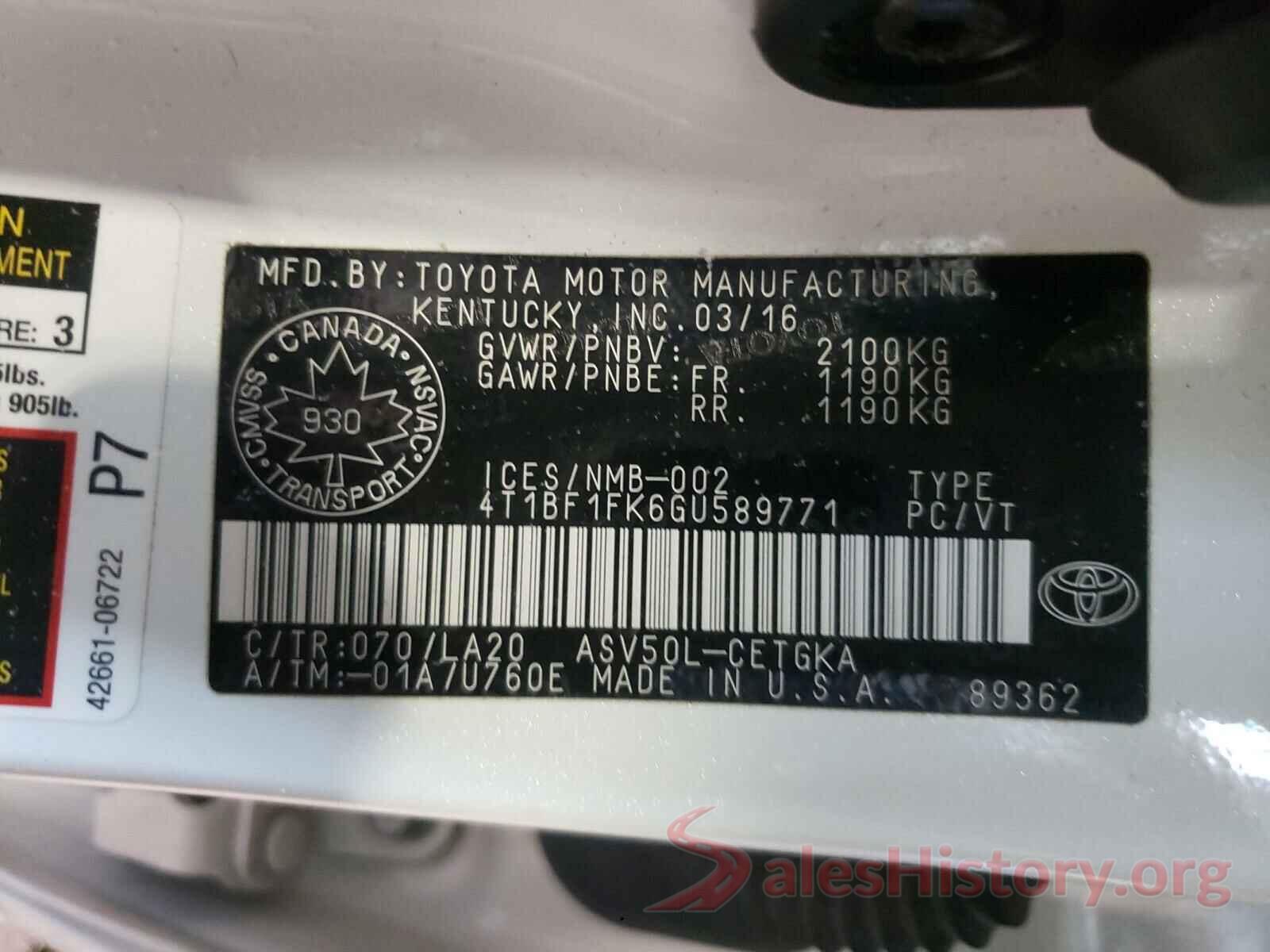 4T1BF1FK6GU589771 2016 TOYOTA CAMRY