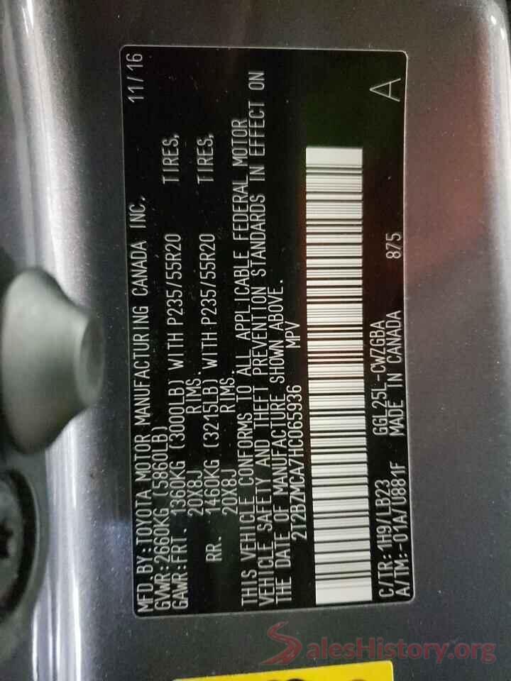 2T2BZMCA7HC065936 2017 LEXUS RX350