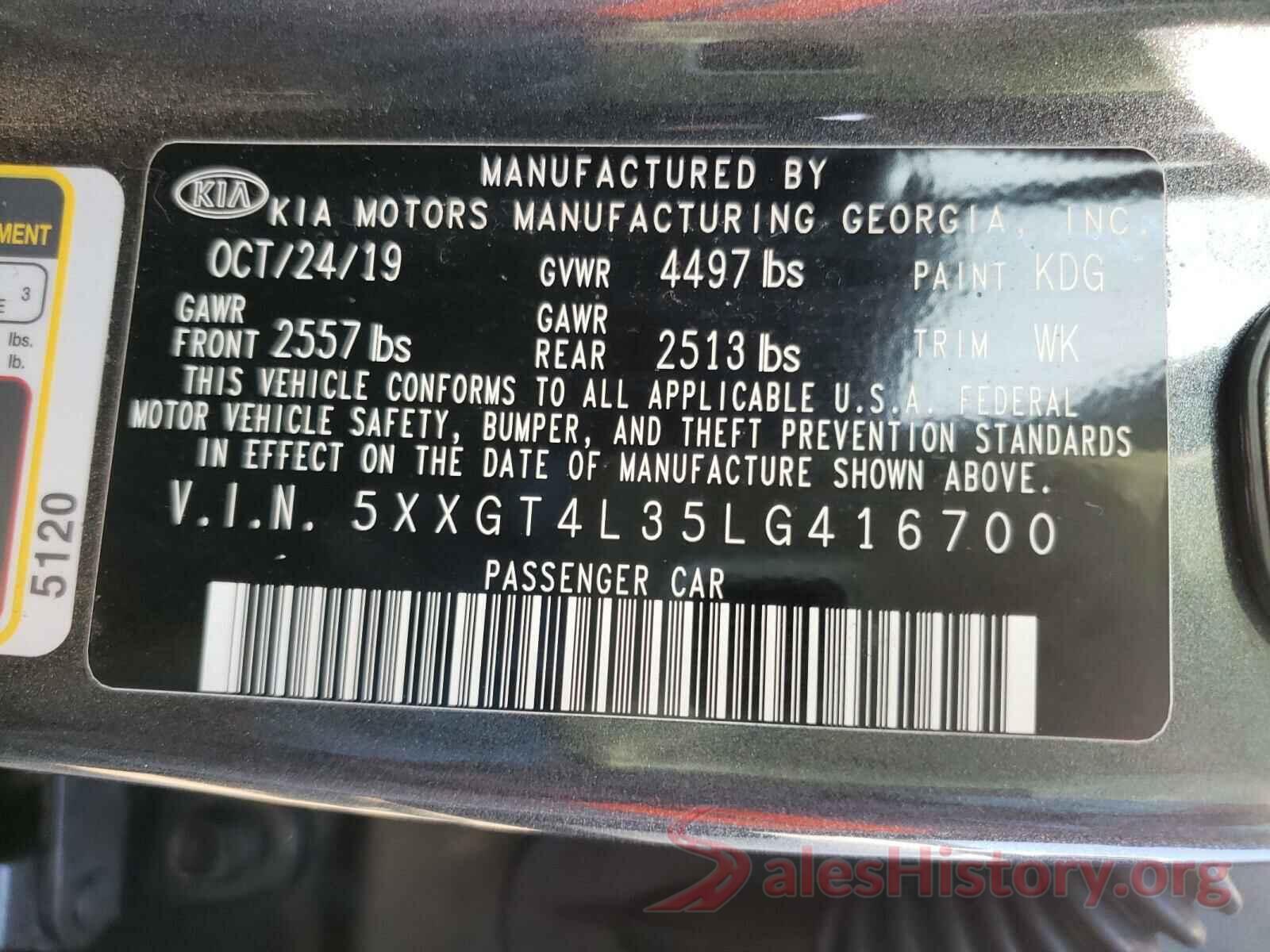 5XXGT4L35LG416700 2020 KIA OPTIMA