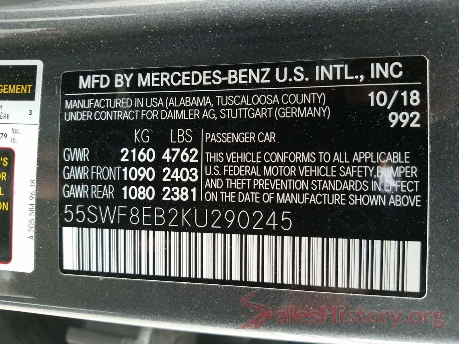 55SWF8EB2KU290245 2019 MERCEDES-BENZ C CLASS