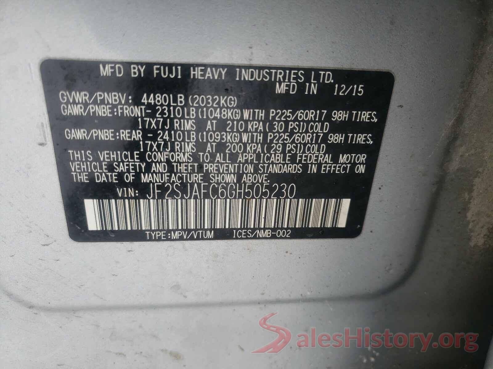 JF2SJAFC6GH505230 2016 SUBARU FORESTER