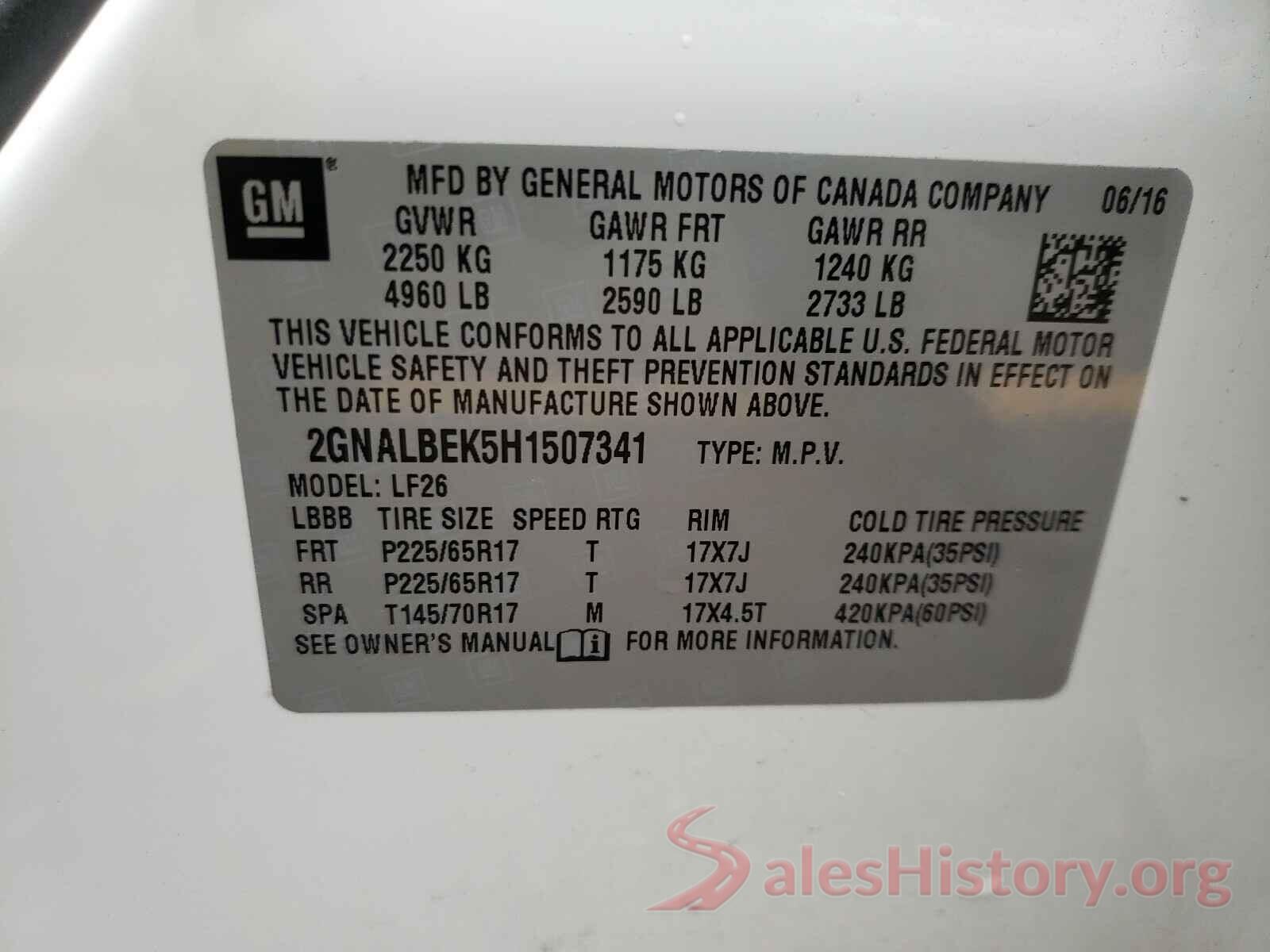 2GNALBEK5H1507341 2017 CHEVROLET EQUINOX