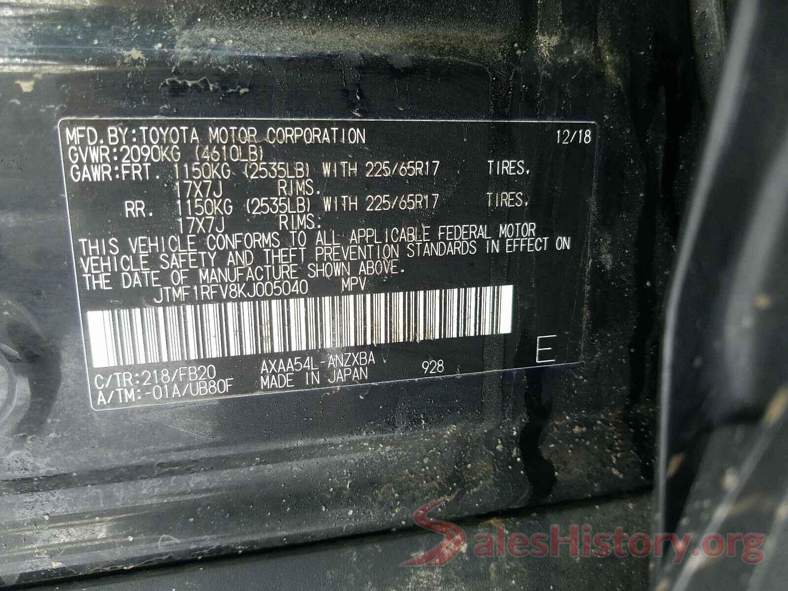 JTMF1RFV8KJ005040 2019 TOYOTA RAV4