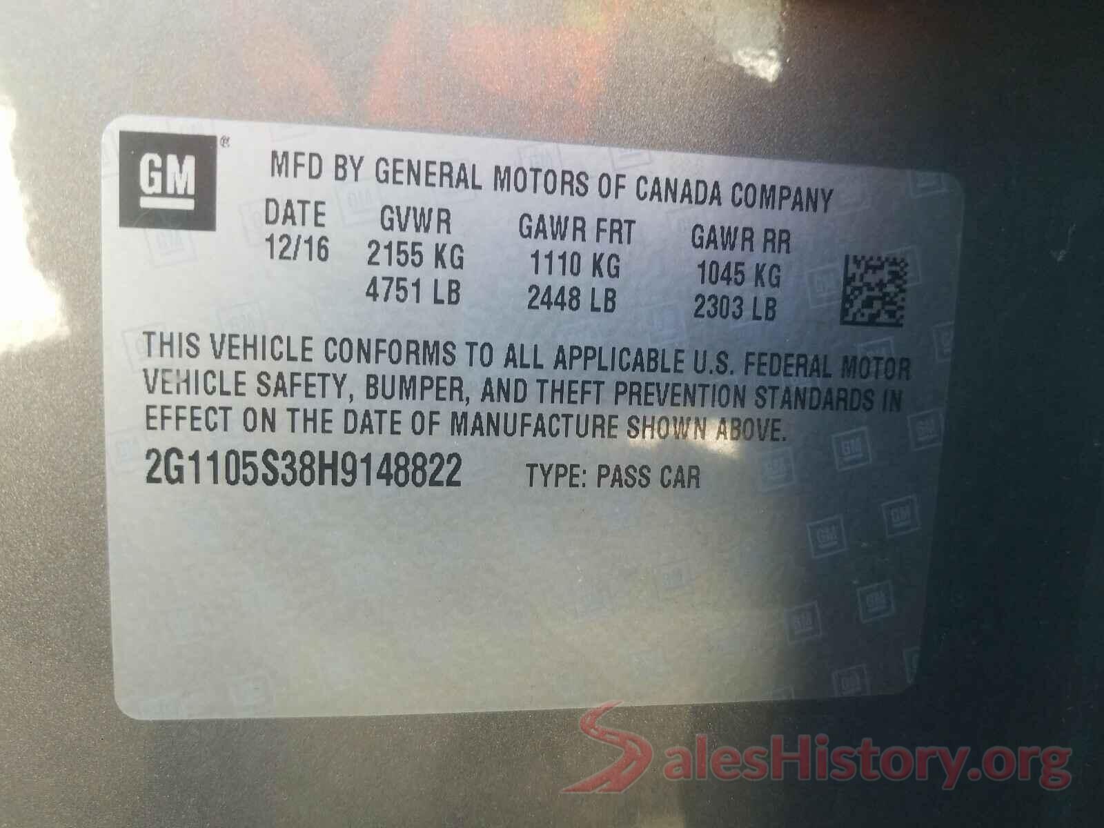 2G1105S38H9148822 2017 CHEVROLET IMPALA