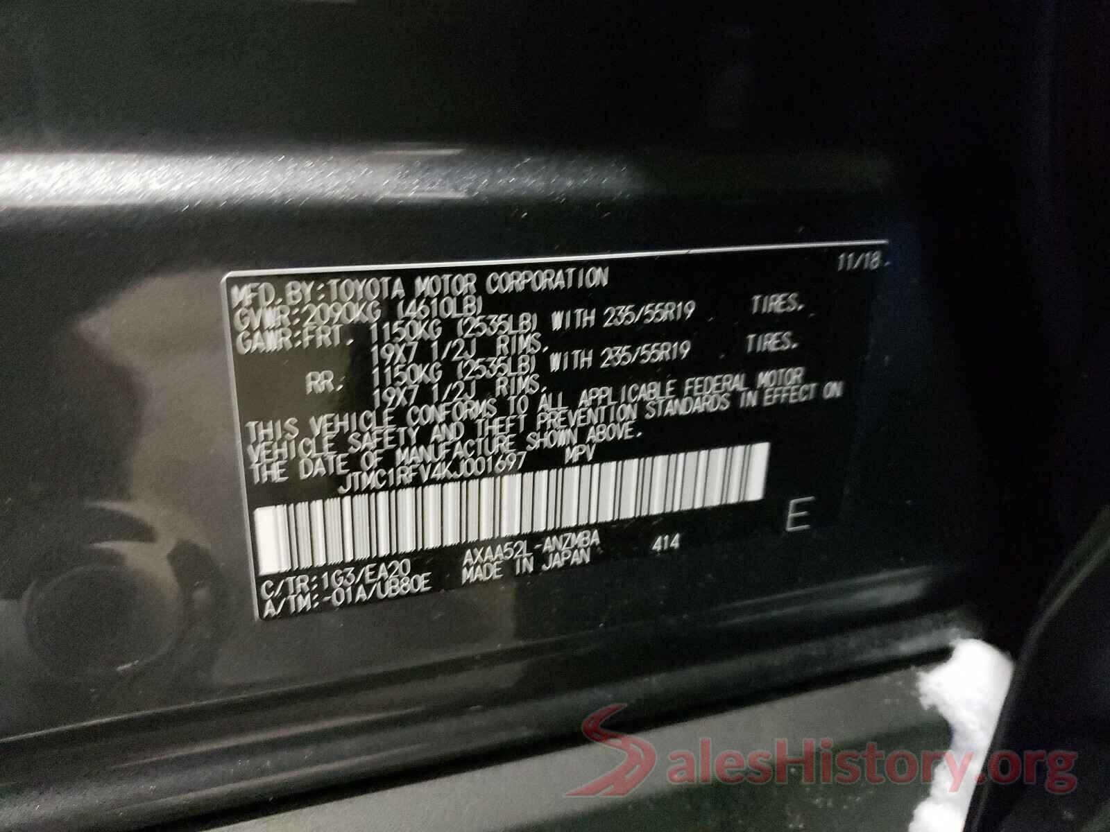 JTMC1RFV4KJ001697 2019 TOYOTA RAV4