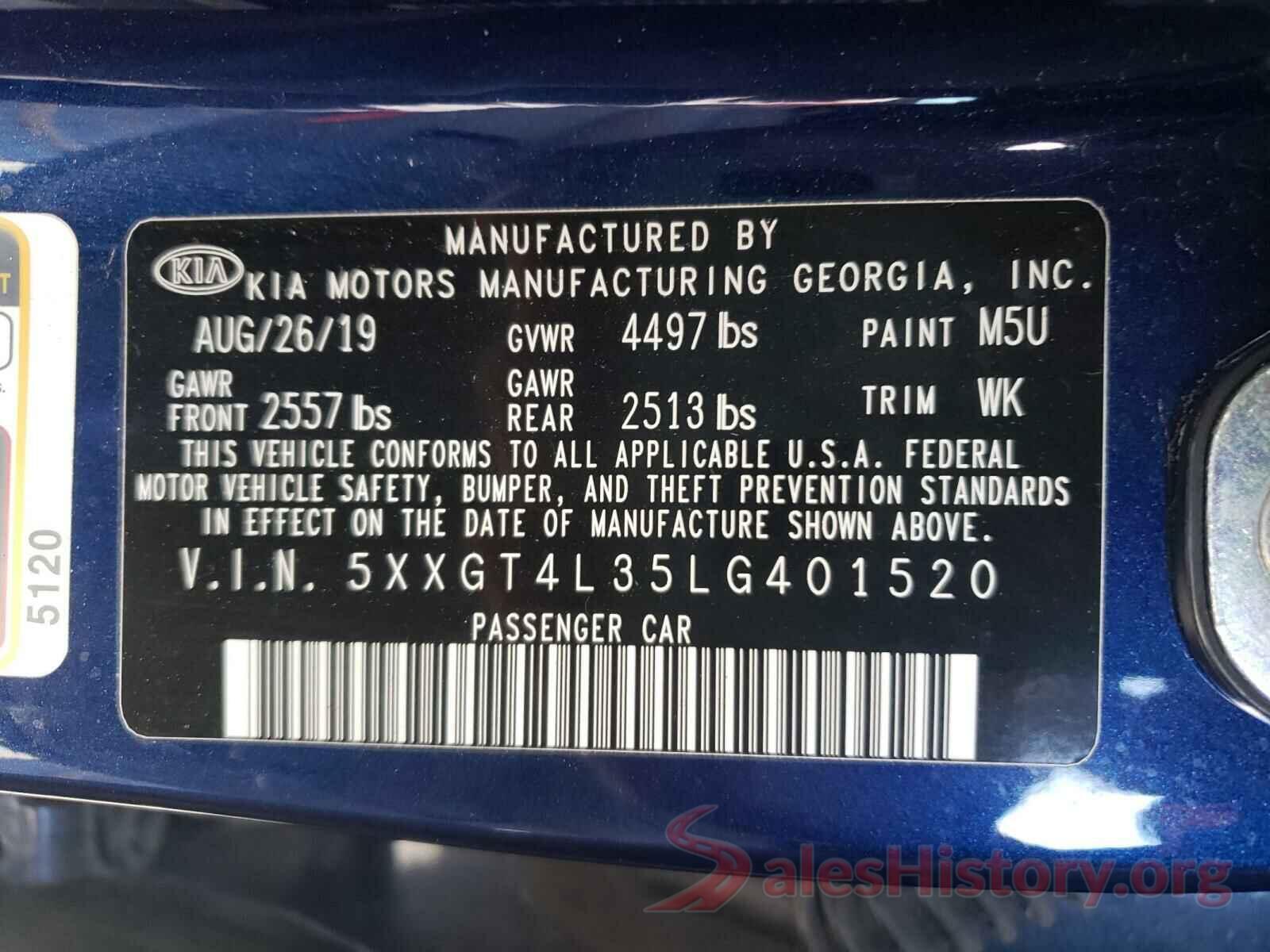 5XXGT4L35LG401520 2020 KIA OPTIMA