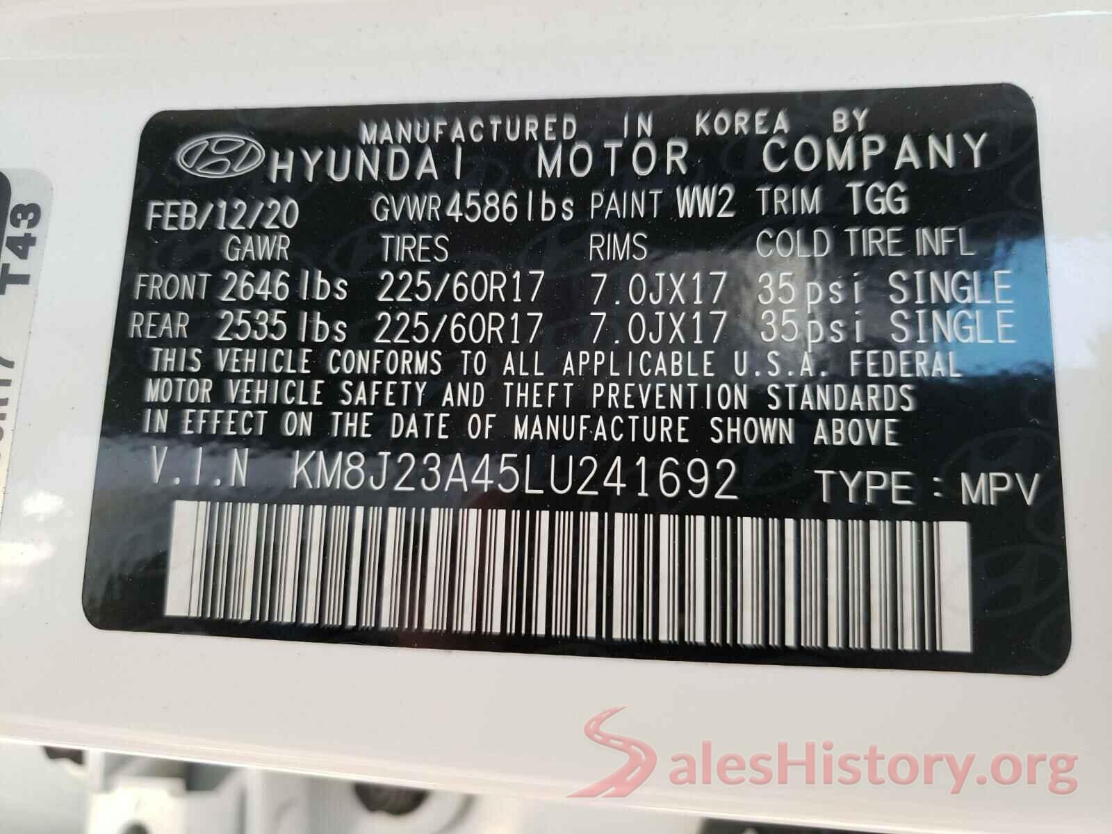 KM8J23A45LU241692 2020 HYUNDAI TUCSON