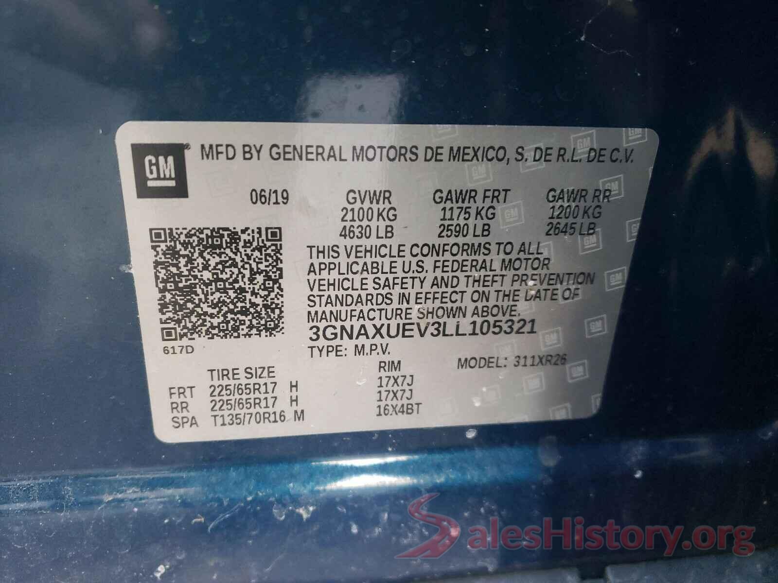 3GNAXUEV3LL105321 2020 CHEVROLET EQUINOX