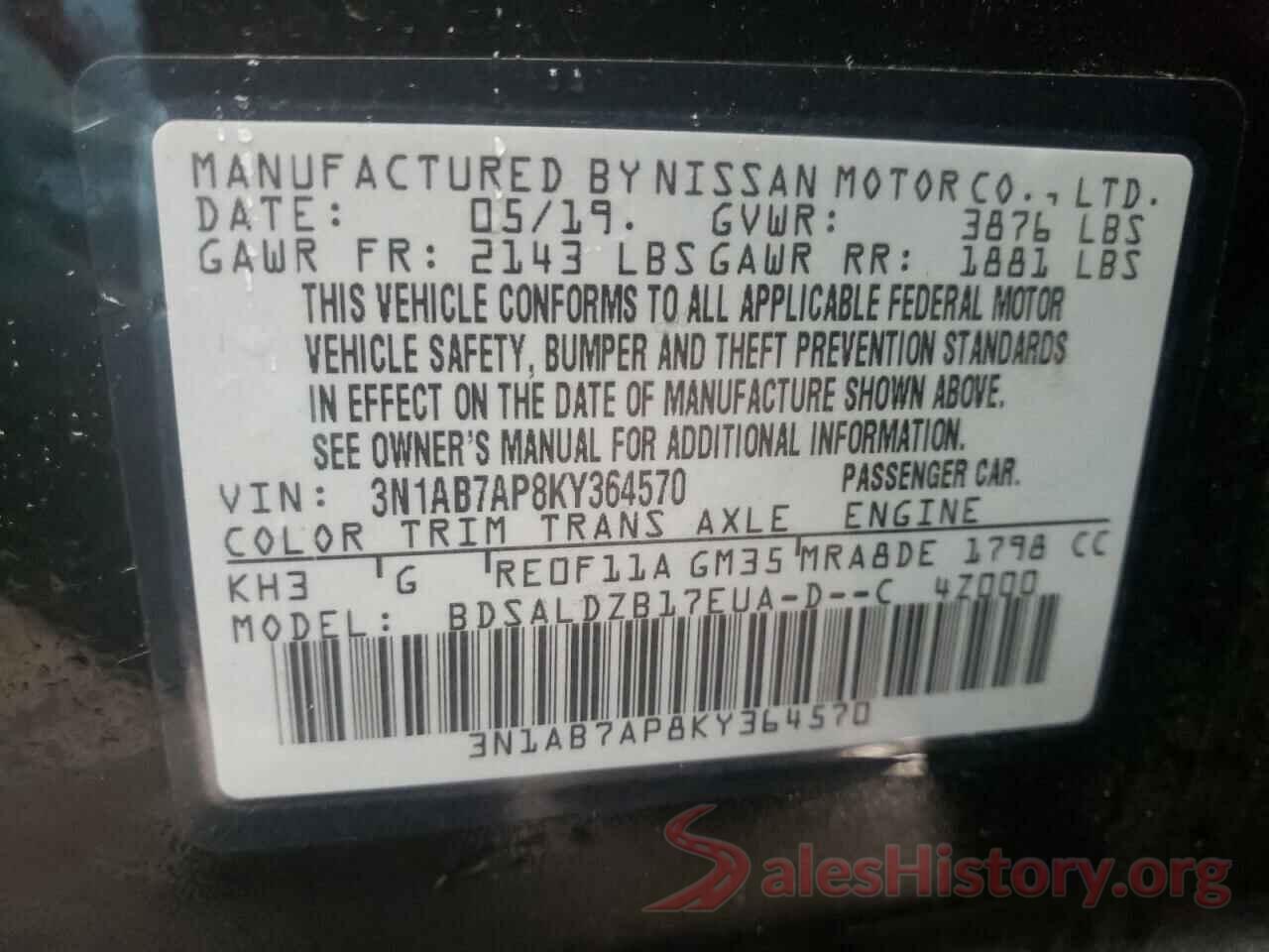 3N1AB7AP8KY364570 2019 NISSAN SENTRA