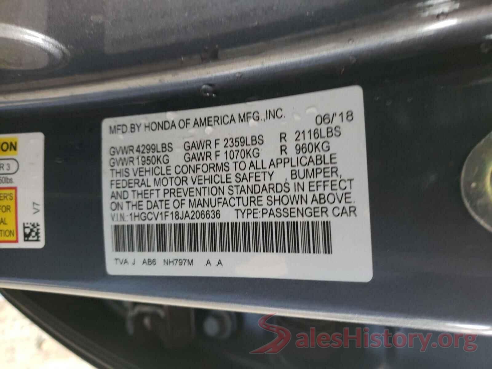 1HGCV1F18JA206636 2018 HONDA ACCORD