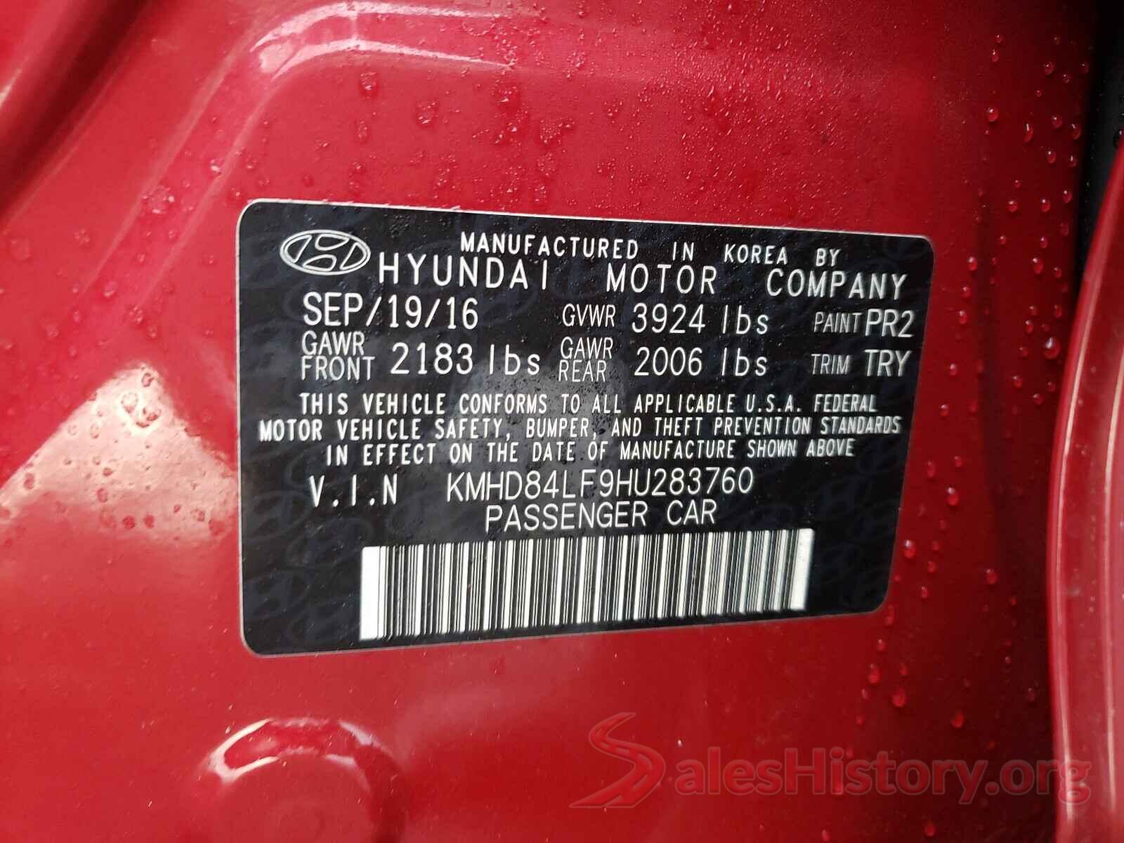 KMHD84LF9HU283760 2017 HYUNDAI ELANTRA