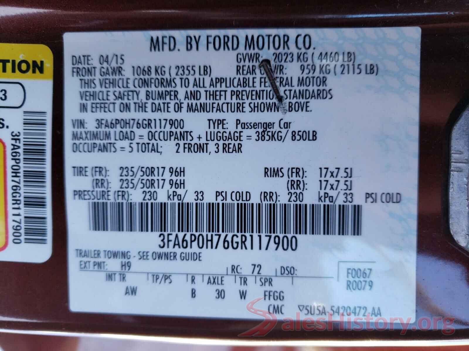 3FA6P0H76GR117900 2016 FORD FUSION