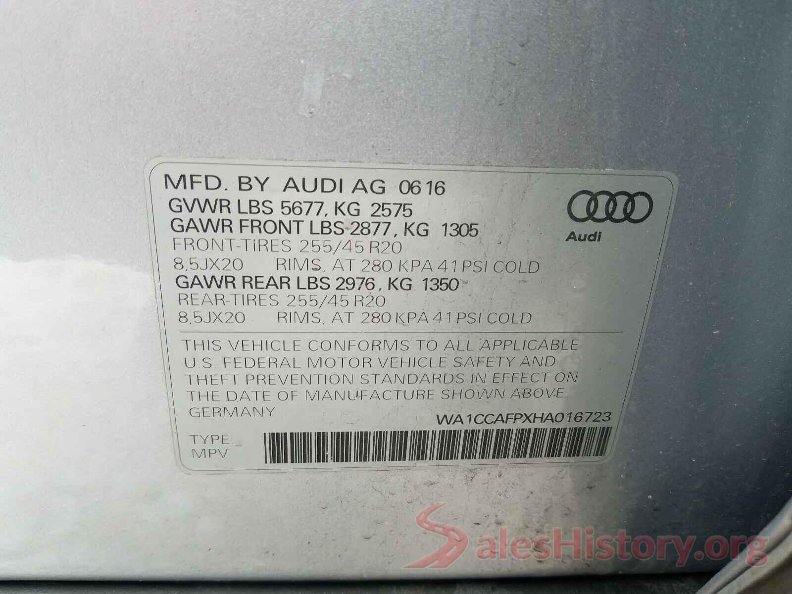 WA1CCAFPXHA016723 2017 AUDI SQ5