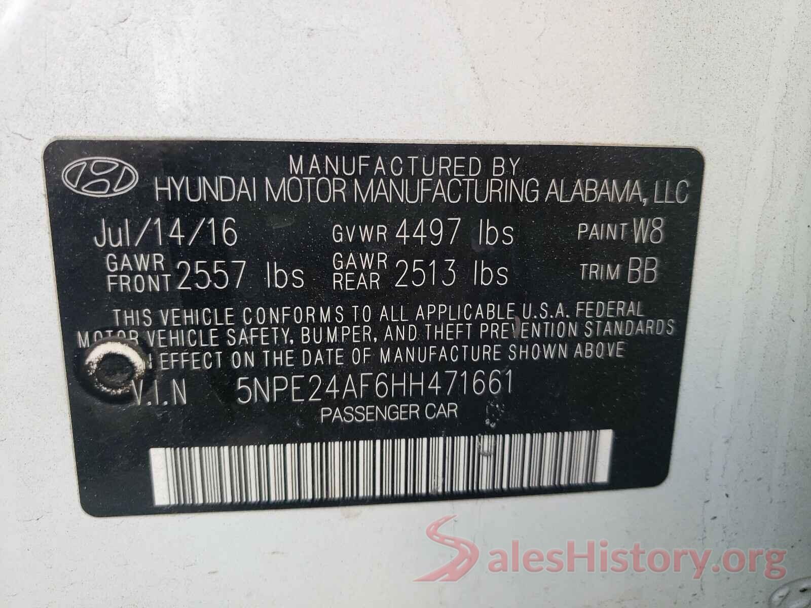 5NPE24AF6HH471661 2017 HYUNDAI SONATA