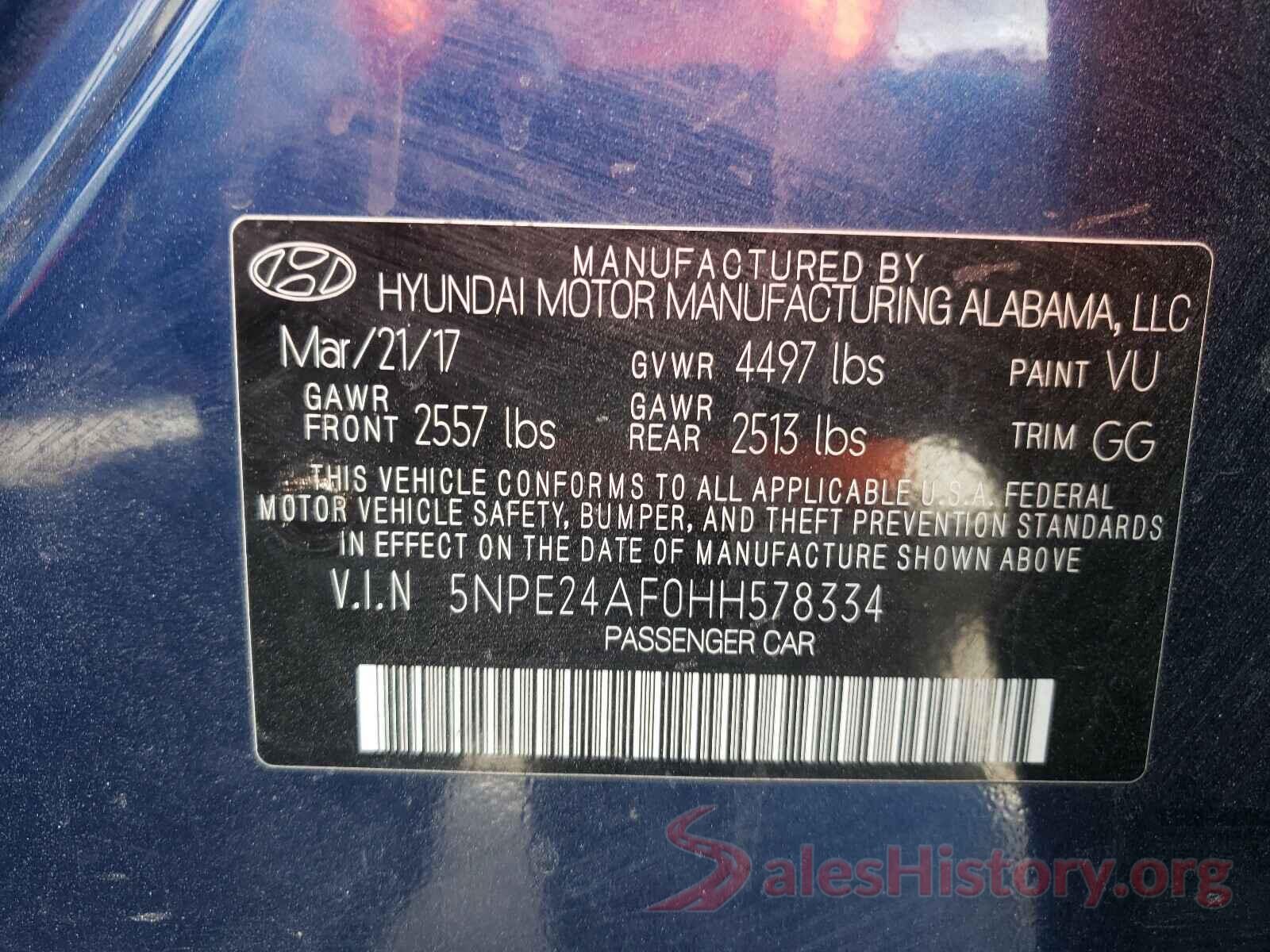 5NPE24AF0HH578334 2017 HYUNDAI SONATA