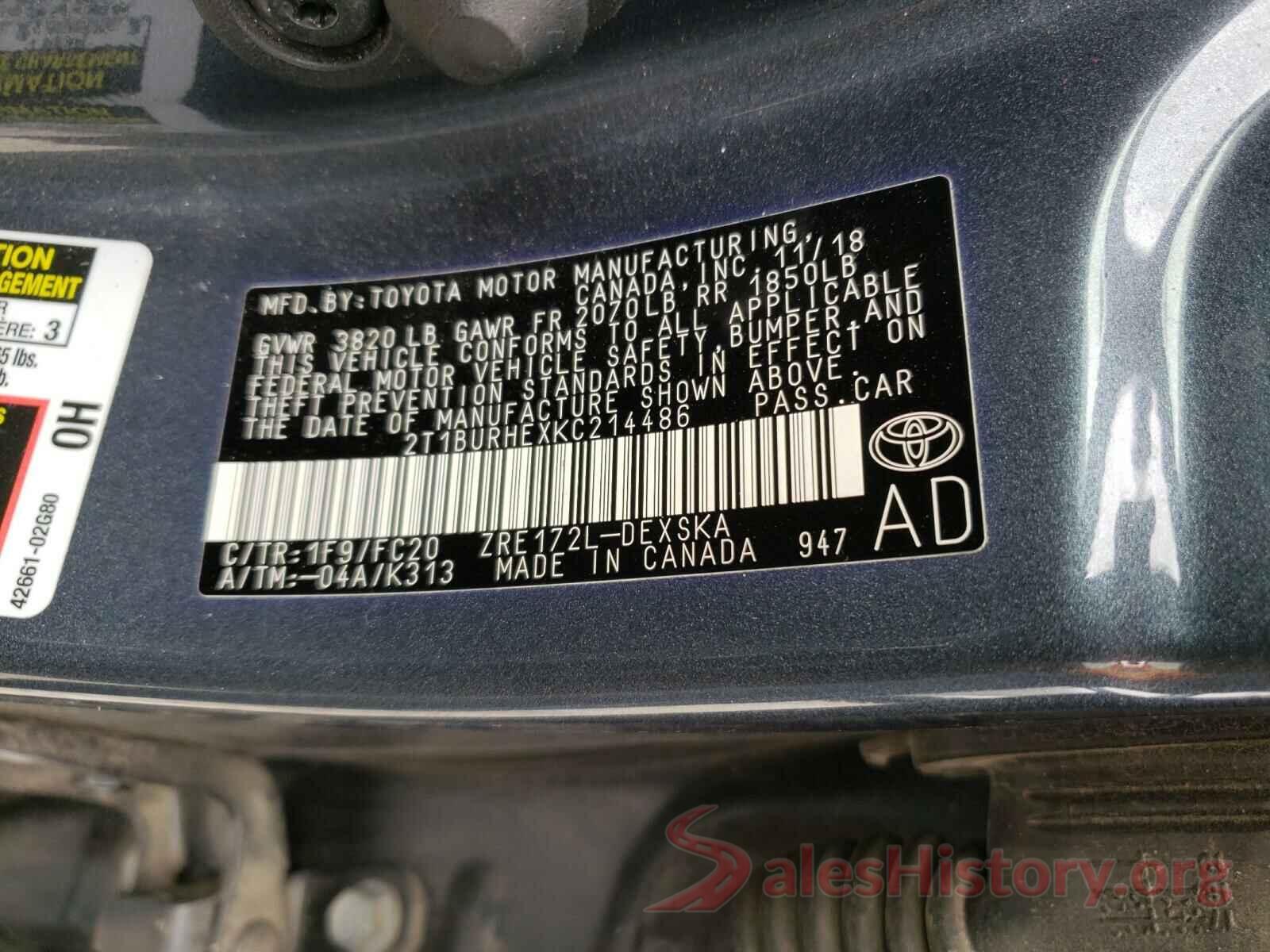 2T1BURHEXKC214486 2019 TOYOTA COROLLA