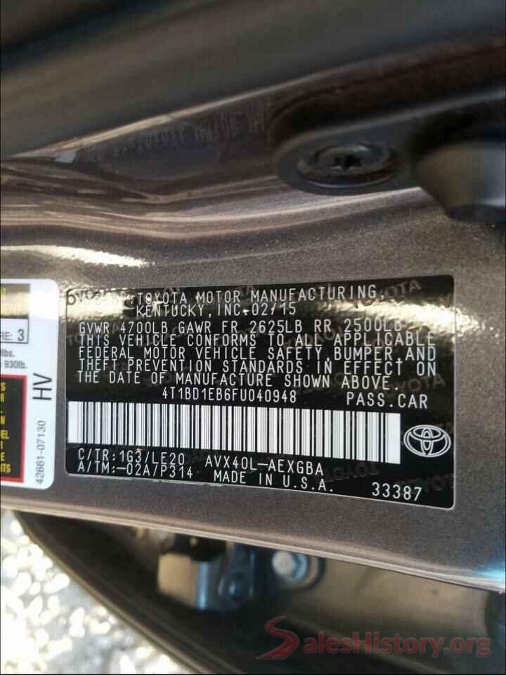 4T1BD1EB6FU040948 2015 TOYOTA AVALON