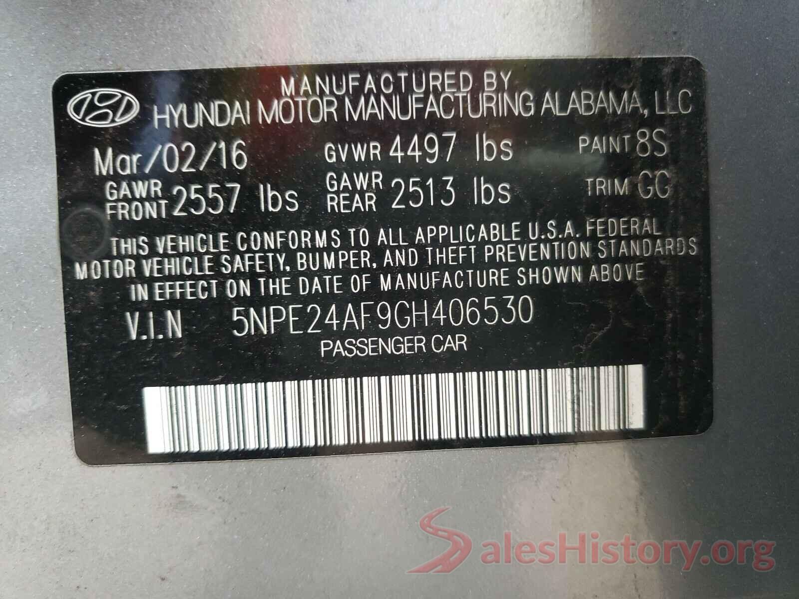 5NPE24AF9GH406530 2016 HYUNDAI SONATA