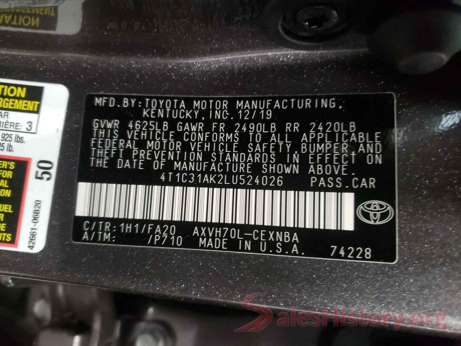 4T1C31AK2LU524026 2020 TOYOTA CAMRY