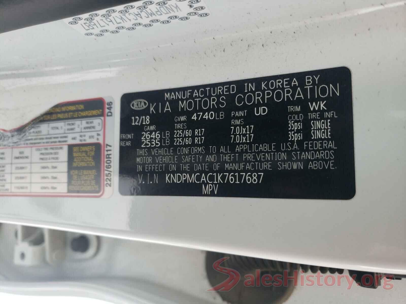 KNDPMCAC1K7617687 2019 KIA SPORTAGE