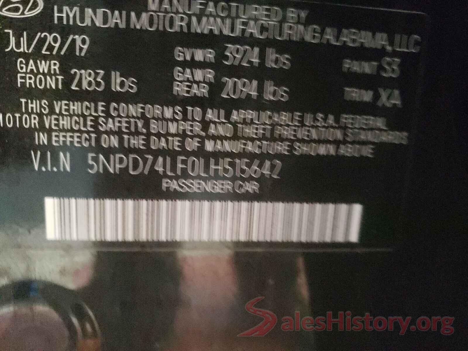 5NPD74LF0LH515642 2020 HYUNDAI ELANTRA