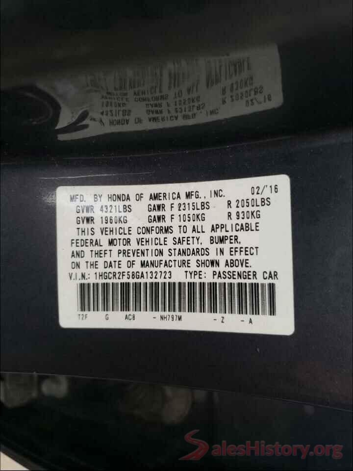 1HGCR2F58GA132723 2016 HONDA ACCORD