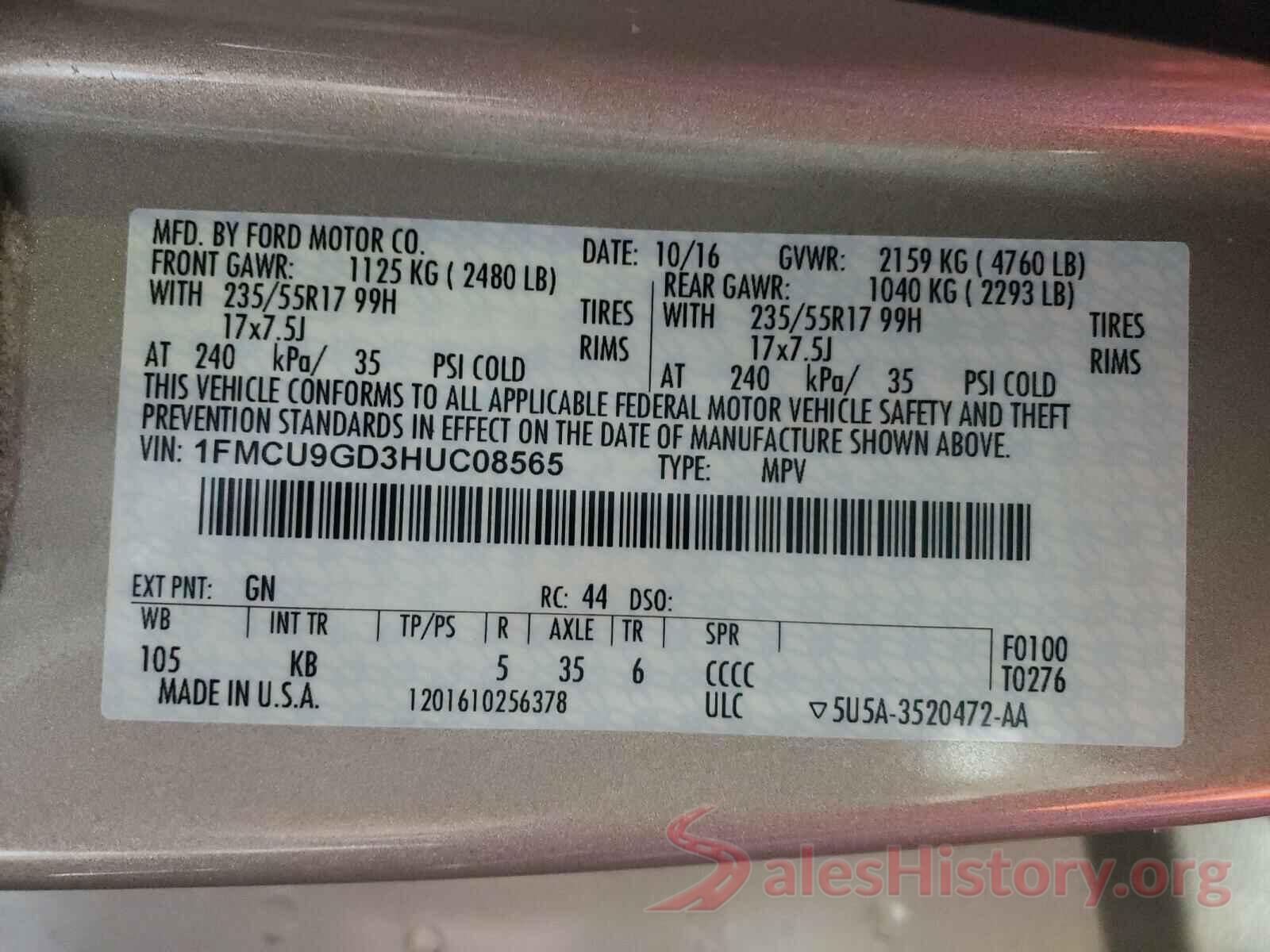 1FMCU9GD3HUC08565 2017 FORD ESCAPE