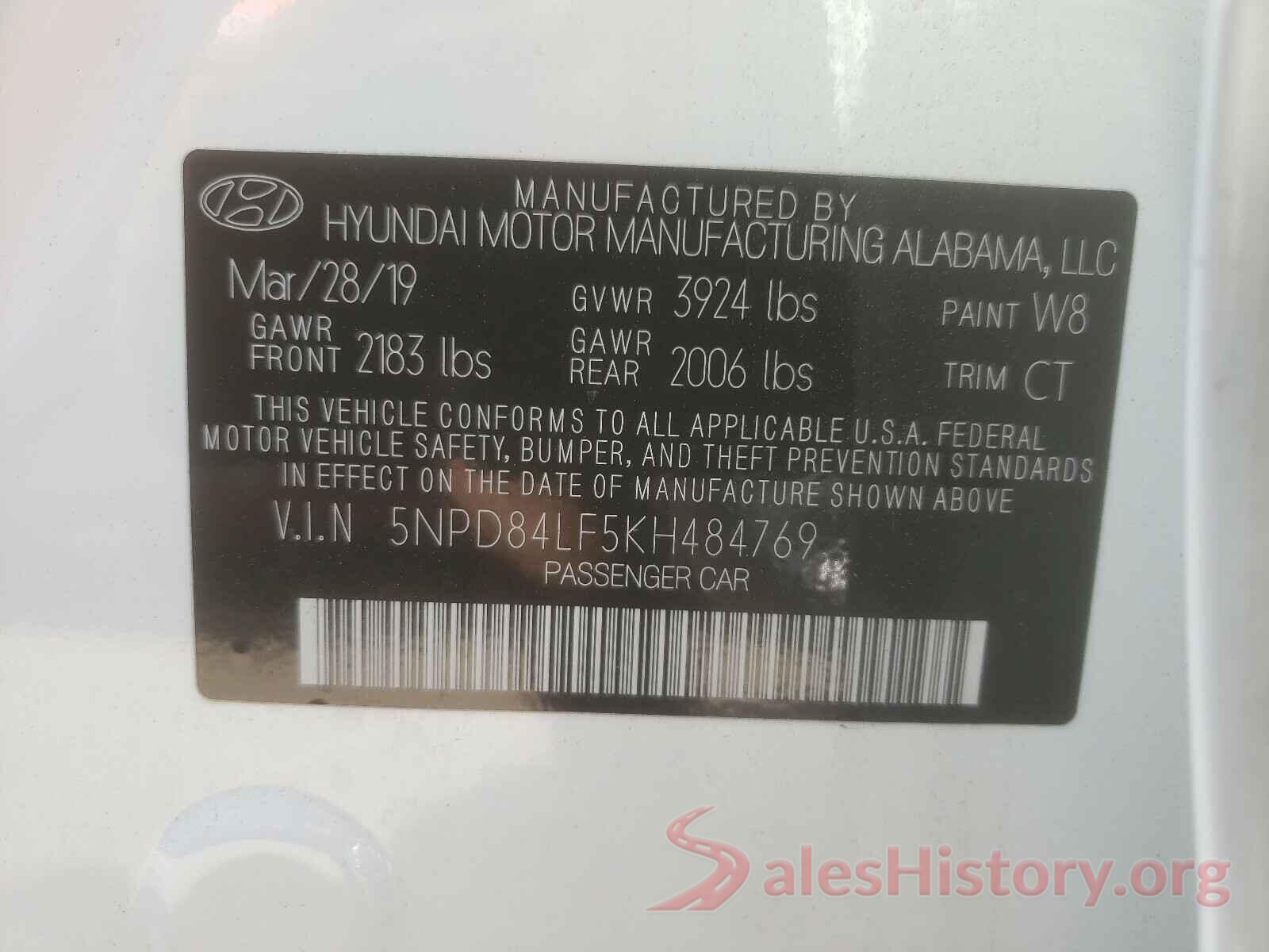 5NPD84LF5KH484769 2019 HYUNDAI ELANTRA