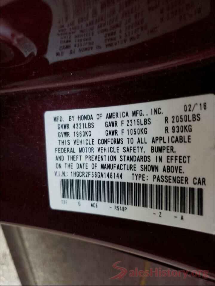 1HGCR2F56GA148144 2016 HONDA ACCORD