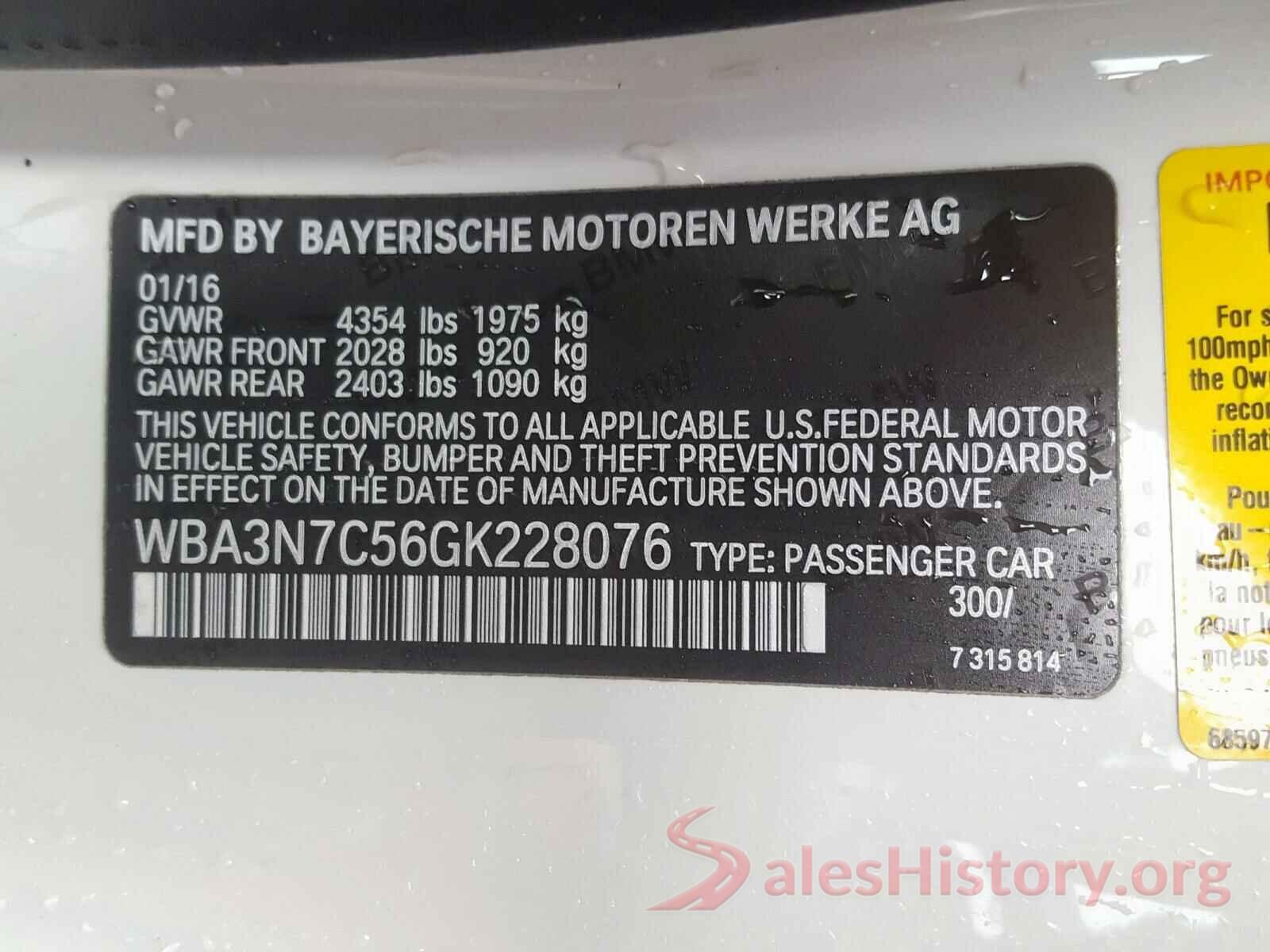 WBA3N7C56GK228076 2016 BMW 4 SERIES