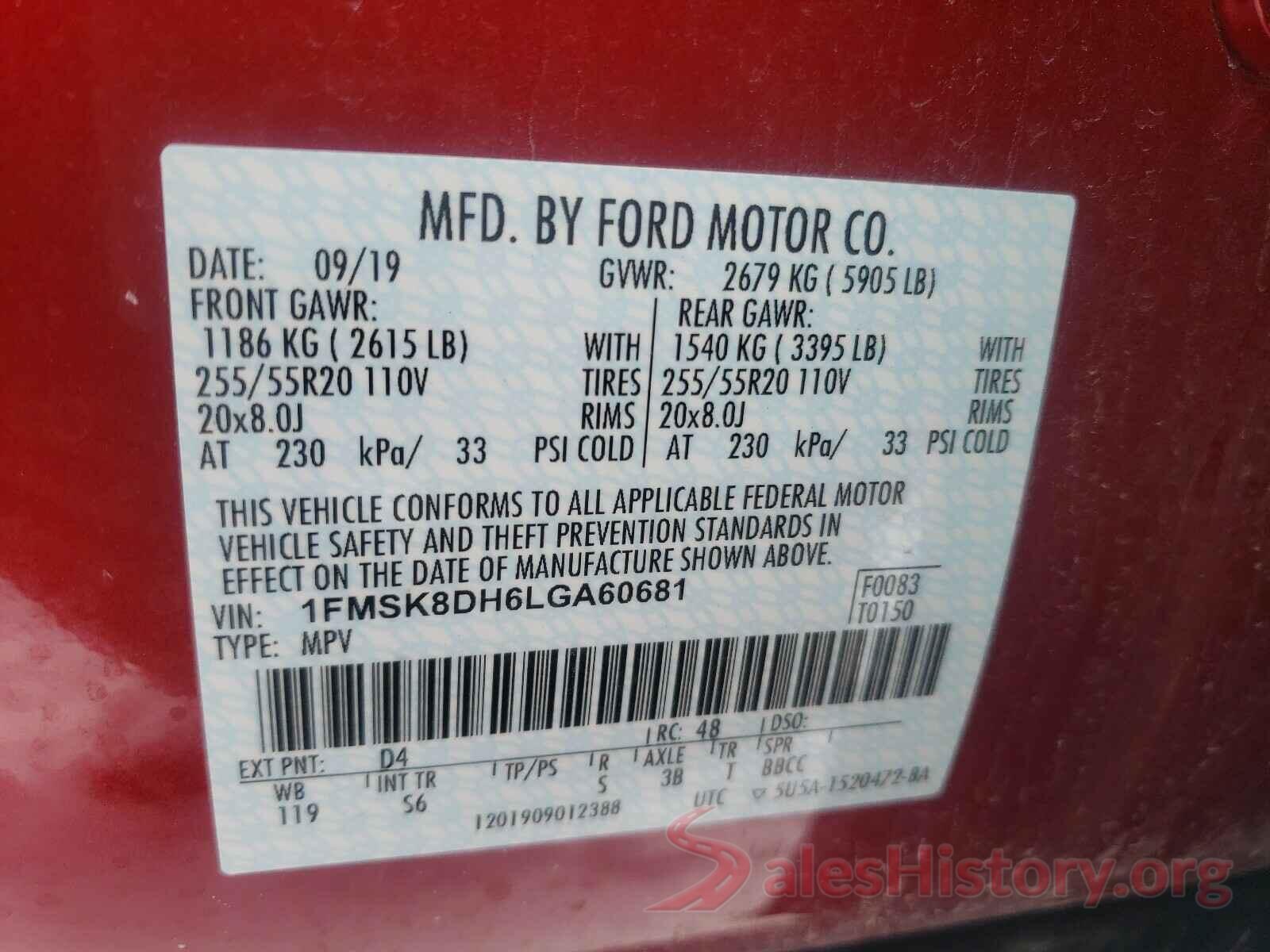 1FMSK8DH6LGA60681 2020 FORD EXPLORER