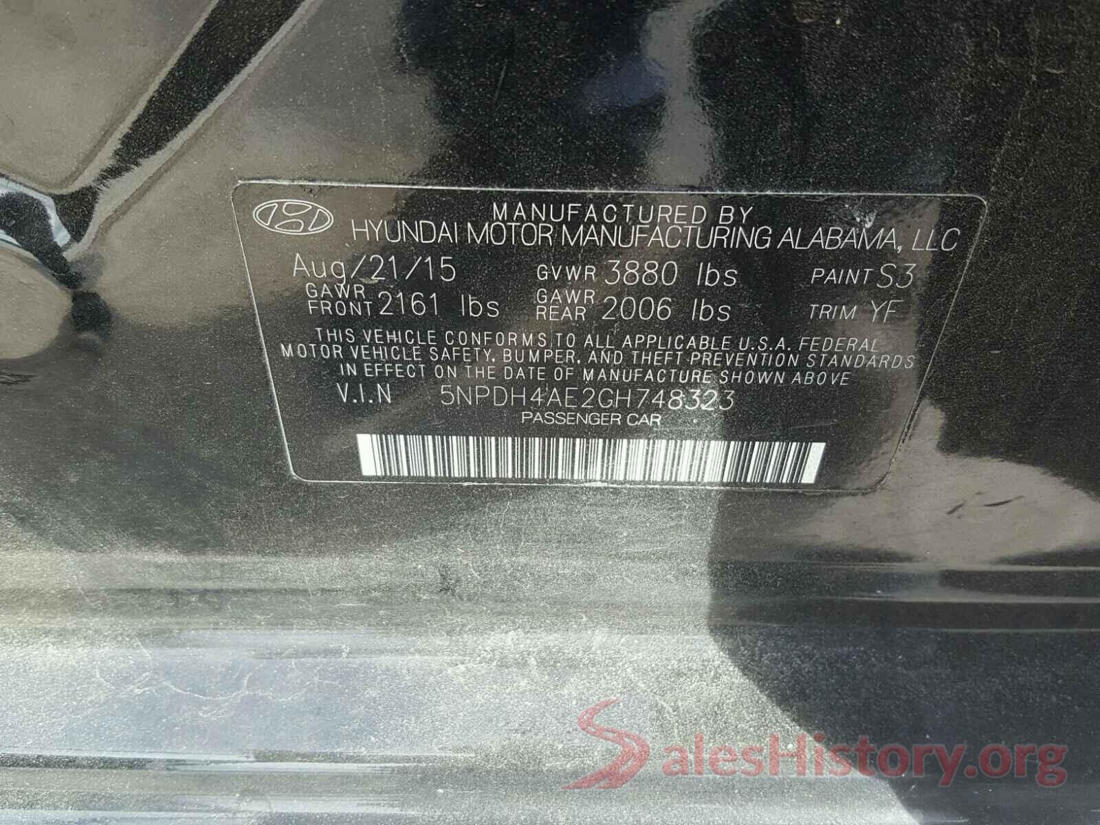 5NPDH4AE2GH748323 2016 HYUNDAI ELANTRA