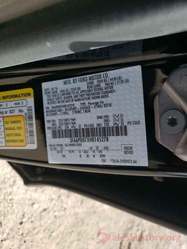 3FA6P0H7XHR145278 2017 FORD FUSION