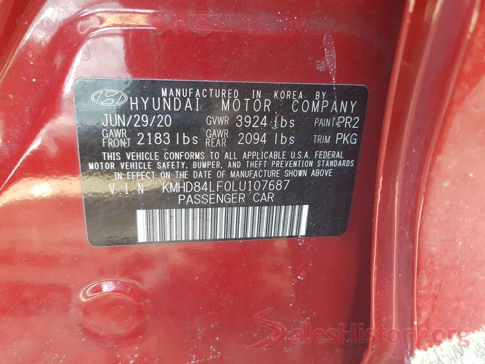 KMHD84LF0LU107687 2020 HYUNDAI ELANTRA