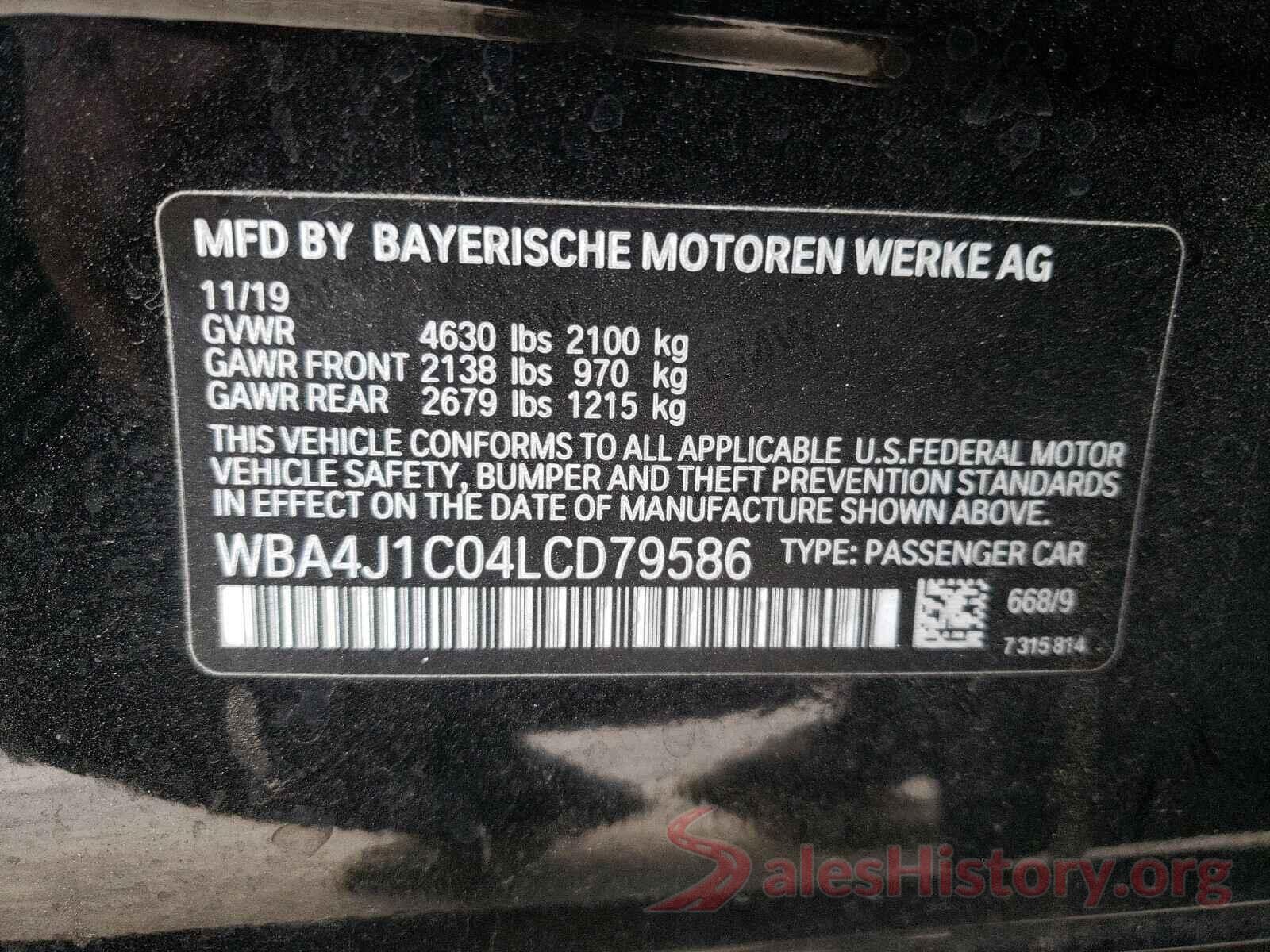 WBA4J1C04LCD79586 2020 BMW 4 SERIES