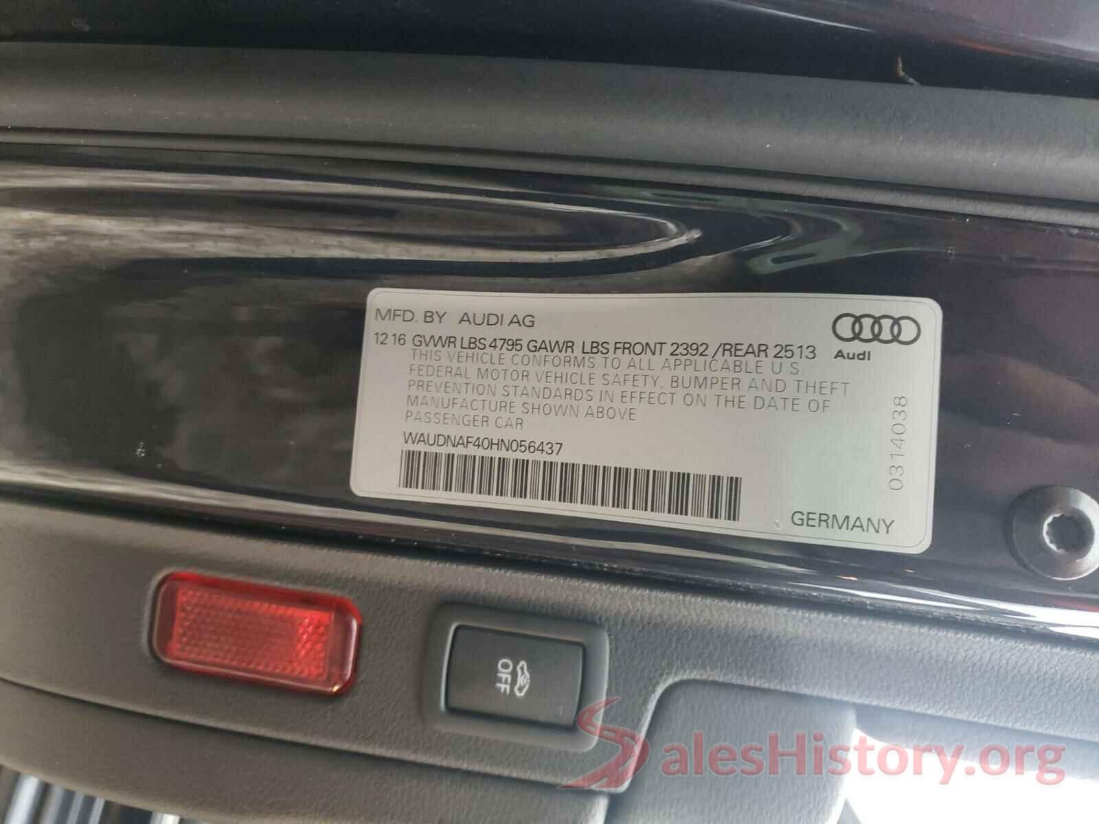 WAUDNAF40HN056437 2017 AUDI A4