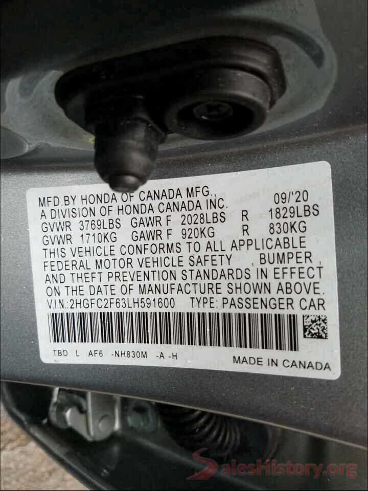 2HGFC2F63LH591600 2020 HONDA CIVIC