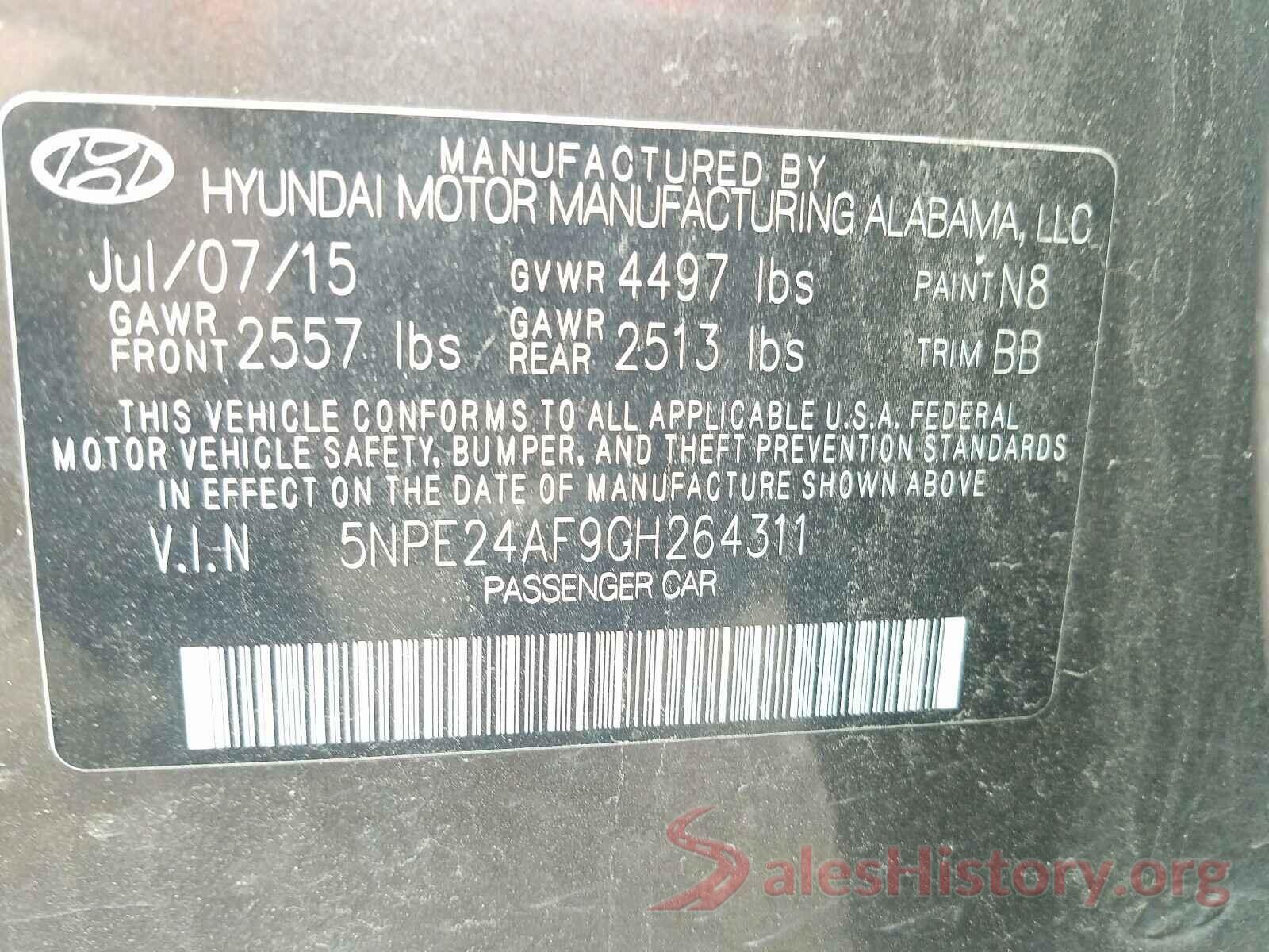 5NPE24AF9GH264311 2016 HYUNDAI SONATA