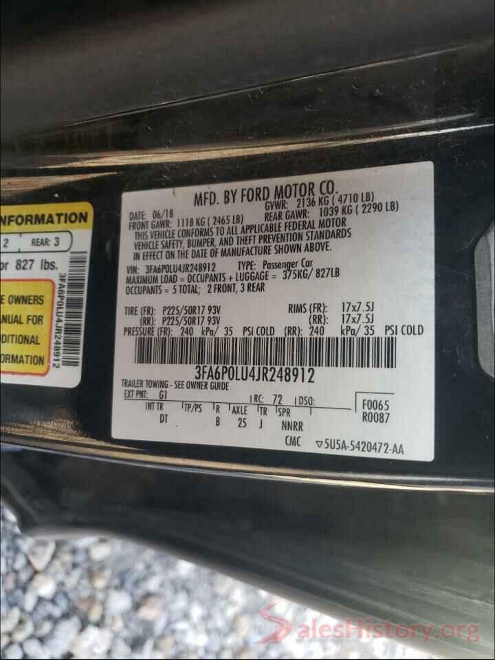 3FA6P0LU4JR248912 2018 FORD FUSION