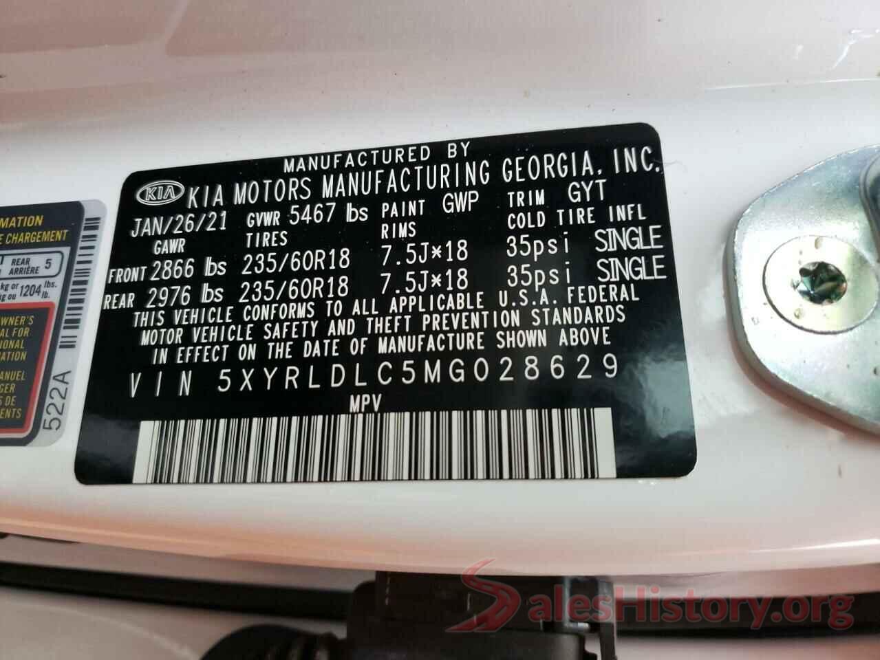 5XYRLDLC5MG028629 2021 KIA SORENTO