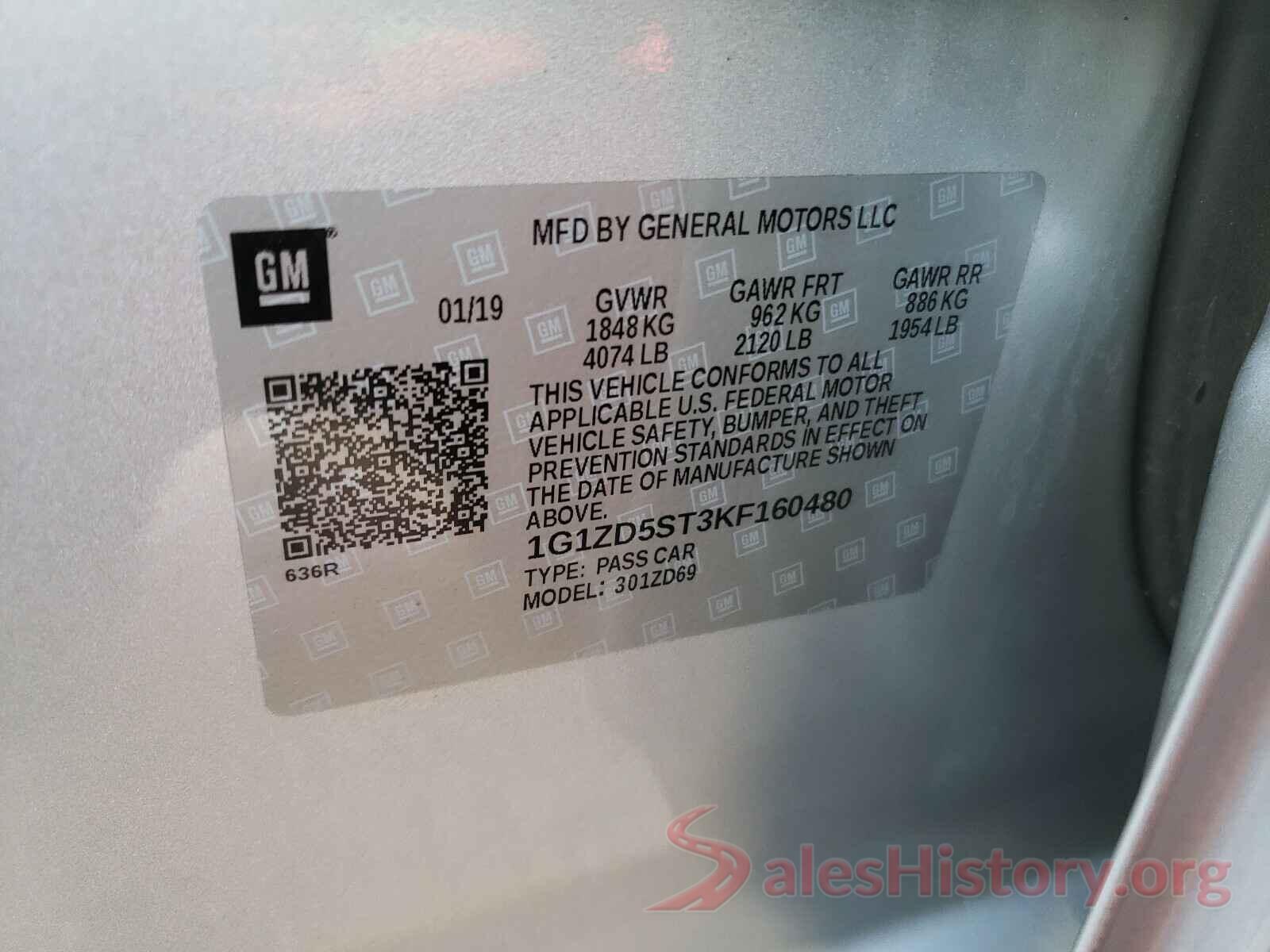 1G1ZD5ST3KF160480 2019 CHEVROLET MALIBU